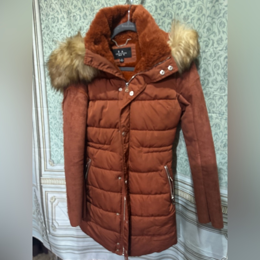 LA Coalition Women's Rust Orange Fur-Trimmed Jacket